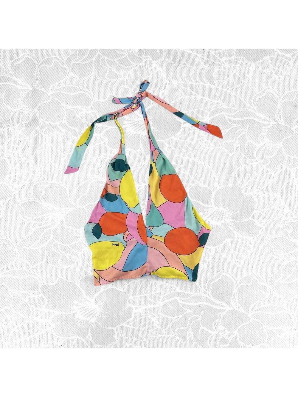 Staud Kai Twist Retro Citrus Kaleidoscope Print Halter Top - Size 6